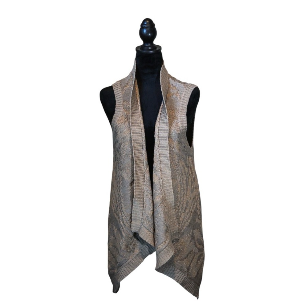 Coldwater Creek Gray and Gold Knit Sleeveless Sweater